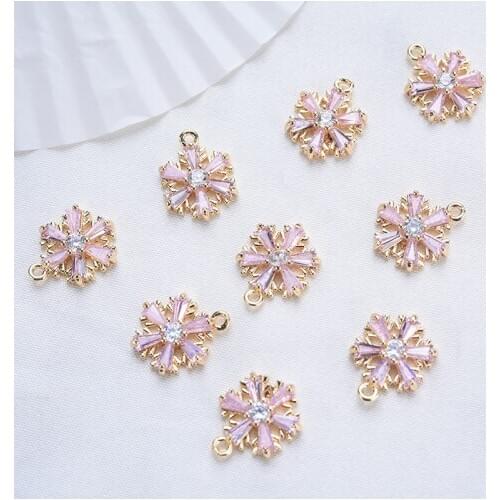 2 PCs Christmas Copper Christmas Snowflake Cubic Zirconia Charms Gold Color For DIY Necklace KeyChain Jewelry Making Accessories
