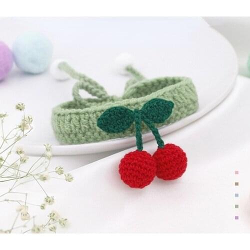 Woolen Cherry Knitted collar for cats dogs collar Pet Necklace Cute Collar Manual Kitty Scarf Christmas pet accessories