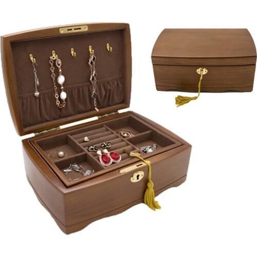 2021 New Solid Wood Jewelry Box With Lock To Make European High-End Luxury Retro Jewelry Jewelry Earrings Necklace Storage Box