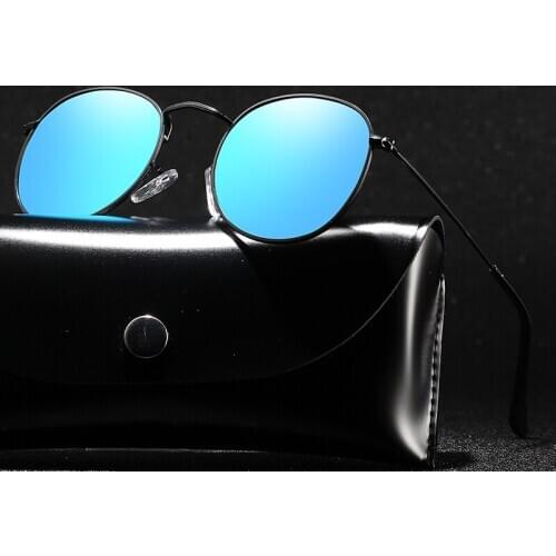 With Case Round Polarized Metal Frame Sunglasses Men Brand Designer Polaroid Mirror Sun Glasses Women Black Lens Eyewear Driving