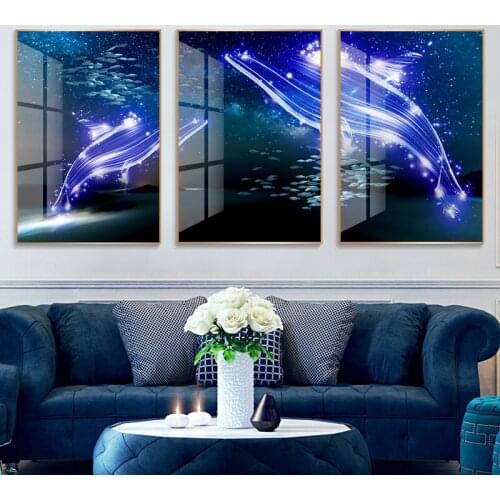 Modern Cure Animal Blue Whale Seabed World School of Fish Canvas Painting Wall Art Posters Prints For Living Room Bedroom Decor