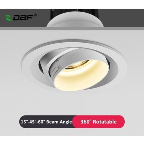 [DBF]Beam Angle Adjustable 15/45/60 Degrees Recessed LED Downlight 5W 10W 15W Dimmable LED Ceiling Spot Light AC90-265V 3000K