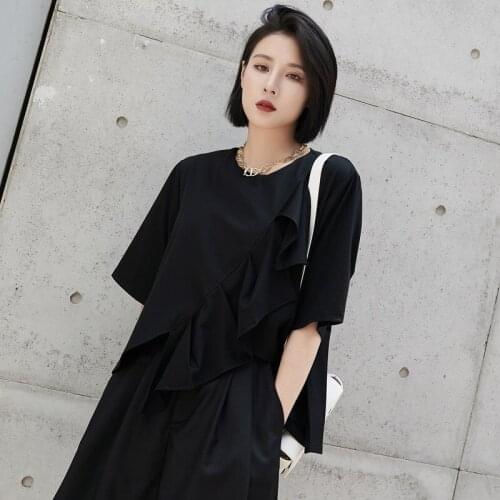 Lady summer new personality flabby irregular dark loose cape casual large short sleeve T-shirt