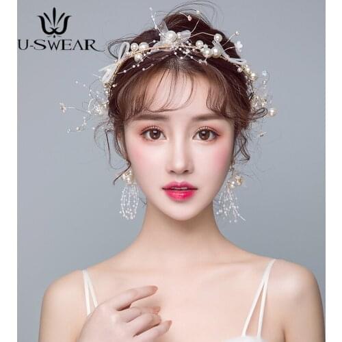 High Quality Handmade Pearl Alloy Crystal Flowers Hair Headband Bridal Hair Accessories Bride Headpiece Party Prom Hair Jewelry