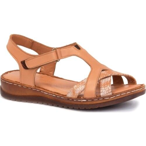 Gedikpasalı Asy 703 Tan Women 'S 2021 Summer Sandals Orthopedic Genuine Cow Leather Business Elevator Light Stylish Casual Use Hiking