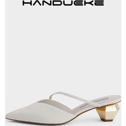 WomenS Sandals 2021 New Metal Profiled Heel Muller Shoes WomenS Mid-Heel Sandals And Slippers Baotou Thick Heel Sandals Women