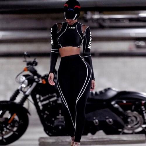 Women 2 Pcs Sports Set Long-sleeved Casual Suits For Outdoor Mesh Workout Sport Tracksuit Running Gym T-shirt Leggings