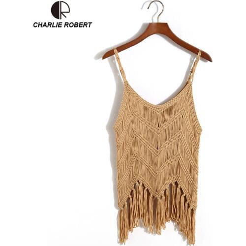 Knitted Crop Sexy Top Sexy Camis Women T-shirt Show Slim Solid Tassel Tank Top Free Shipping WT1100