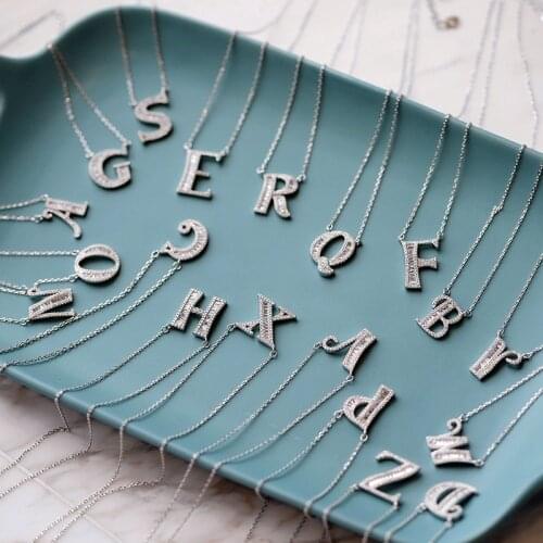 4 Colors Alphabet 26 Letters Pendant Necklace For Lady Women Gold Sliver Cubic Zirconia Crystal Charm Jewelry Gift