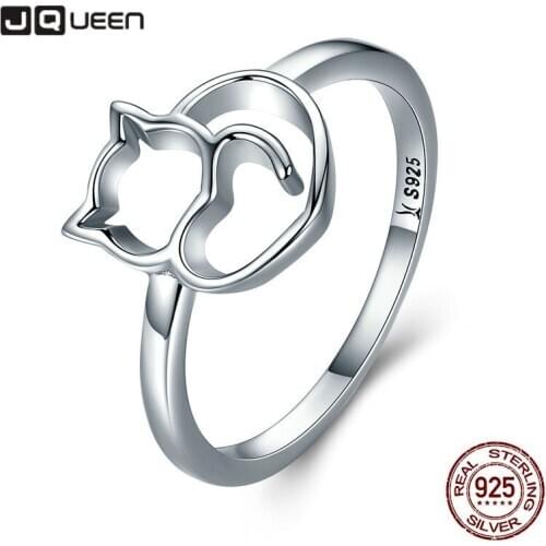 JQUEEN Original European and American New S925 Sterling Silver Cat Animal Ring Personality DIY Women Ladies Ring Party Jewelry