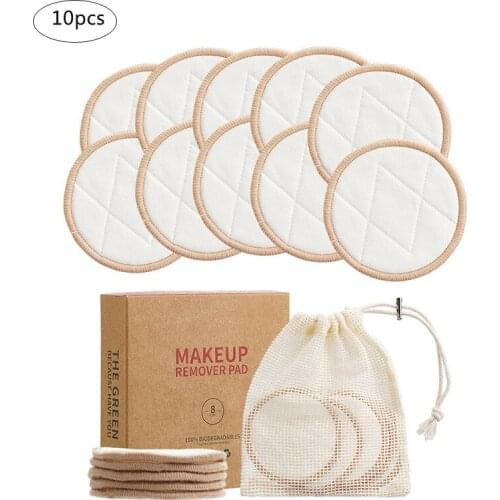 10 Pcs Reusable Makeup Remover Pad Set Washable Bamboo Fiber Round Facial Cleaning Pad With Laundry Bag Cotton Pads For All Skin