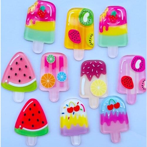 10 Pieces Of Acrylic Cute Mixed Fruit Popsicle Flat Back Convex Scrapbook Kawaii DIY Accessories 058