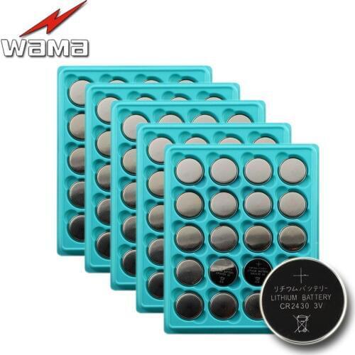 100pcs/5pack Wama CR2430 3V Lithium Button Cells Coin Batteries Car Remote Coin Battery DL2430 KECR2430 KL2430 L20