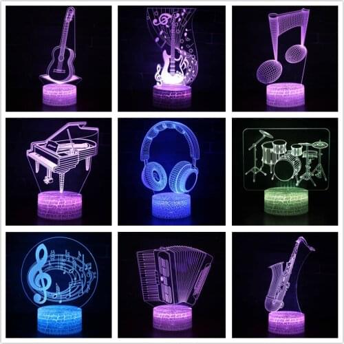 3D Night Lights Acrylic Musical Instruments USB Remote Touch Table Lamp 7 Colors Guitar Piano Shape for Kids Gift Home Decor