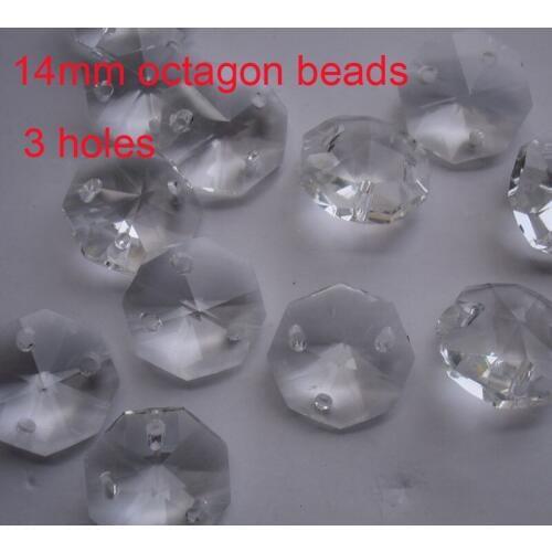 500pcs/lot 14mm glass prism octagon beads in three holes free shipping! wedding Garland strand beads put up the Christmas tree