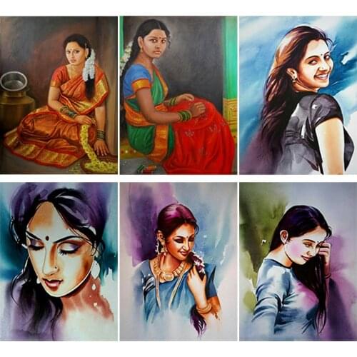 DIY 5D Diamond Painting Full Round Square Resin Mosaic Diamond Embroidery Cross Stitch Kits Wall Art Indian Beauty Drawing