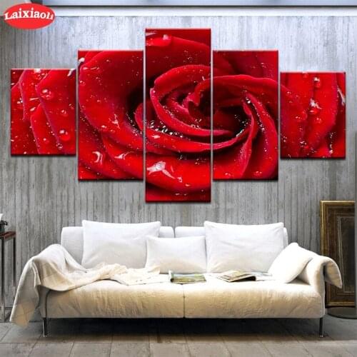Diamond Painting Hot selling home art, red roses Full Drill Square DIY Diamond Cross Stitch Mosaic round Home Decor5 PCS