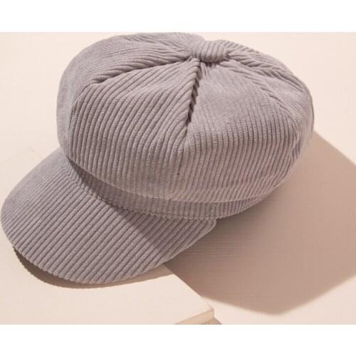 B2EB Korean Version Solid Color Women Beret Spring Autumn Newsboy Hat Vintage Corduroy Elasticity Peaked Painter Hat Kids