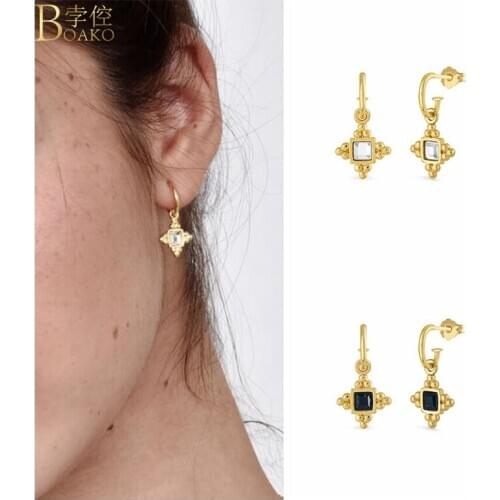 BOAKO 925 Sterling Silver Earrings For Women Pendiente Ohrringe Drop Earring Luxury Jewelry Diamond CZ Piercing Earrings Gifts