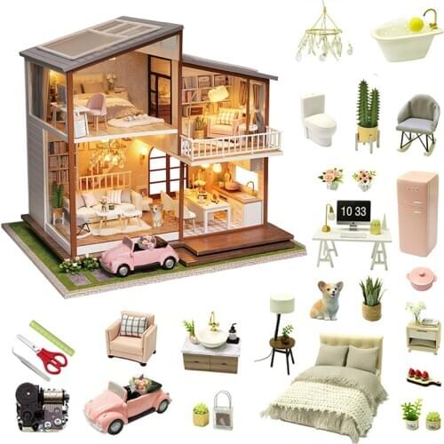 Big Doll House Furniture Diy Miniature Dollhouse Kit 3 Storey Villa Model Building Toys Christmas Gift 3D Wooden House For Adult