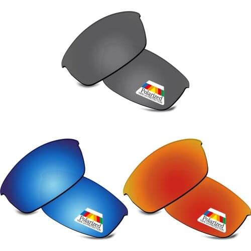 Bwake 3 Pairs Black & Blue & Fire Red Polarized Replacement Lenses for-Oakley Bottle Rocket OO9164 Sunglasses Frame