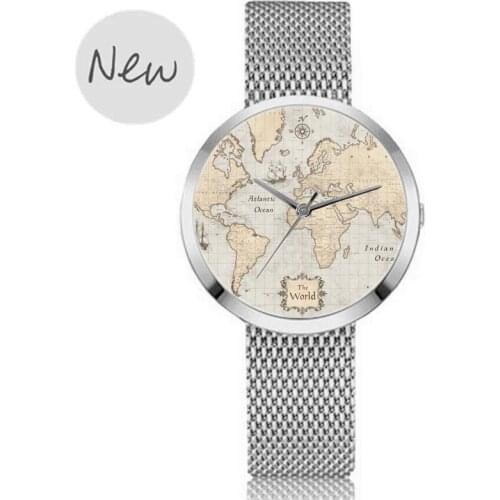 The New World Map WomenS Wristwatch Silver Stainless Steel Mesh Strap Miss Clock Ladies Quartz Watch