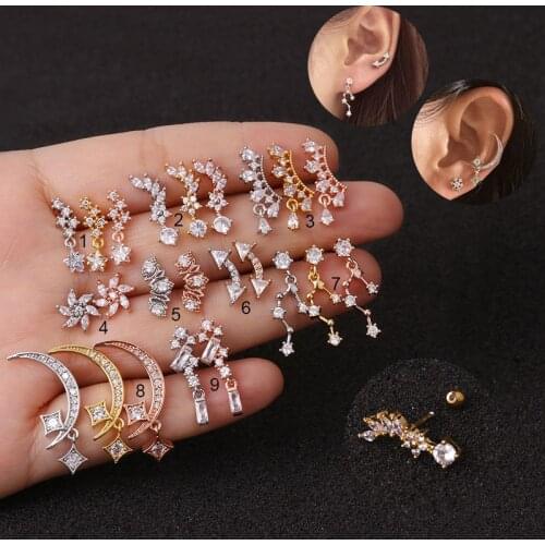 Chissen 1PC CZ Star Stainless Steel Stud Earrings for Women Ear Bone Stud Puncture Cute Belly Cartilage Piercing Jewelry