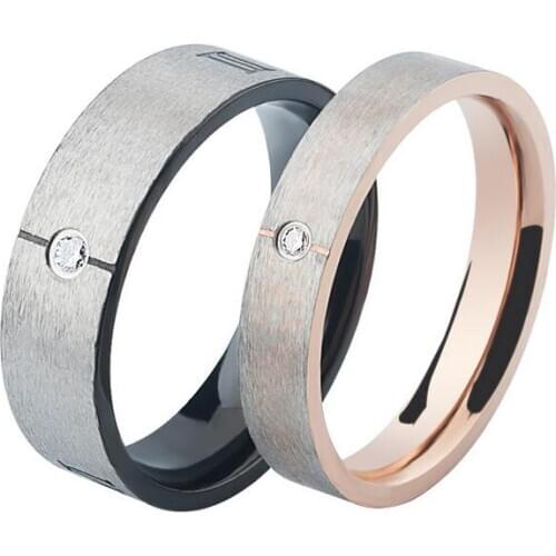 Stainless steel color Micro Pave zircon gold titanium steel couple rings