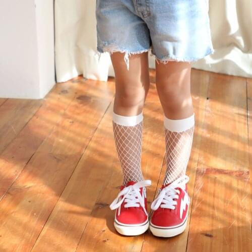 Childrens hollow tube socks childrens baby girl stretch sheer fishnet net socks casual mesh ankle-high tights summer all-match