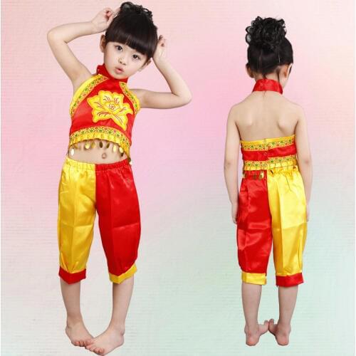 Childrens Chinese National Costumes Girl Yangko Dance Clothes Kids Chinese Folk Costume Stage Performance Costume 18