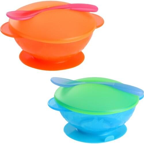 Newborn Baby Ecological Dishes Sucker Bowl Spoon Childrens Tableware Dinnerware Feeding Eating Training Non-slip Food Container