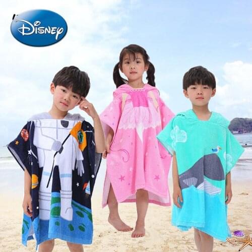 Disney Princess Cotton Towel Bath Towel Boys and Girls Cartoon Absorbent Hooded Beach Bathrobe