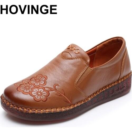 HOVINGE Spring Autumn Fashion Loafers High Quality Unique Shoes Soft Casual Flats Women Flats Mother Shoes Chaussure Femme