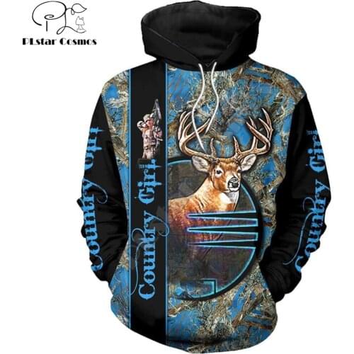 Animal deer Hunting Blue pattern 3D Printed Hoodies Harajuku Fashion Sweatshirt Unisex Casual Pullover sudadera hombre DW071