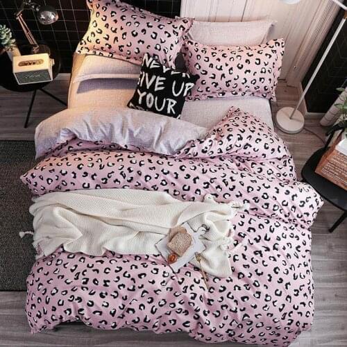 Pink Leopard Printed Plaid Dot Kids Bed Cover Set Duvet Cover Adult Child Bed Sheet and Pillowcase Comforter Bedding Set 61007