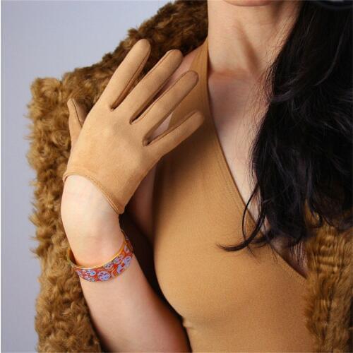 16cm Suede Short Gloves Grinding Fur Suede Emulation Leather Matte Scrub Nude Color Light Brown Dark Camel Female Gloves WJP35