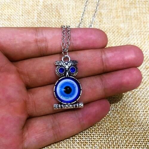 Owl Blue Evil Eye Demon Necklace Turkish Eye Pendant Fashion Charm Women Jewelry Lucky Gift Give Friends, Lovers