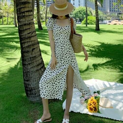 Summer Dress Women Short Puff Sleeve Flroal Printed Ruched Party High Split Long Maxi Dresses Sexy Vestidos Sundress