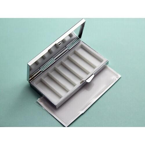 Metal Weekly Pill case With Mirror inside Retro Rectangle Pill container with epoxy sticker Set DIY PY07S