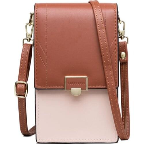 Fashion Women Mini Handbag Contrast Color Cell Phone Shoulder Strap Bags Ladies Long Crossbody Flap Bag PU Leather Money Purses