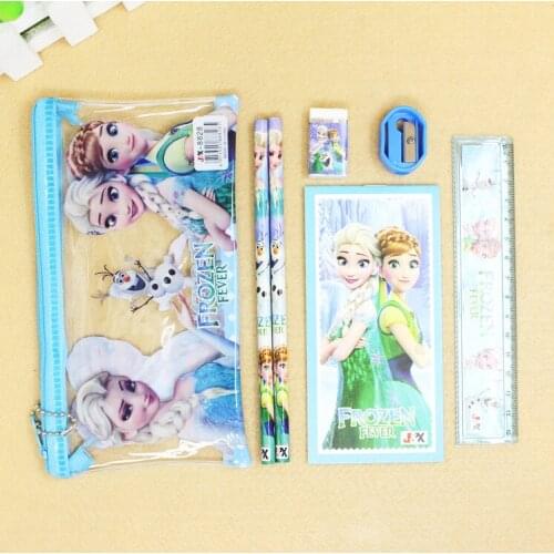 Disney 7pcs/set Frozen Pencil case+ruler+pencil+eraser+Booklet+Pencil sharpener stationery Childrens Day gift School supplies