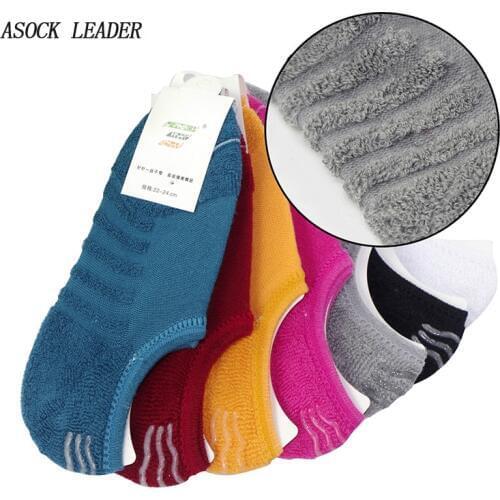 2018 Spring&Autumn WomenS Cotton Towel Bottom Socks Thickening Towel Socks Silicone Slip Women Invisible Socks 5 pairs/Lot