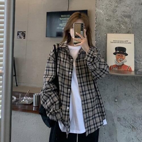 New Long-sleeved Plaid Shirt For Womens Korean Version 2021 Loose Cotton Shirt For Womens Coat Design Feeling Small Top