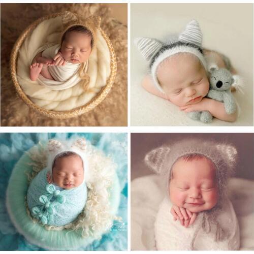 Don&Judy New Newborn Mohair Hat Cute Animal Ears Newborn Baby Caps Beanies Infant Photography Accessories Props Photo Shooting