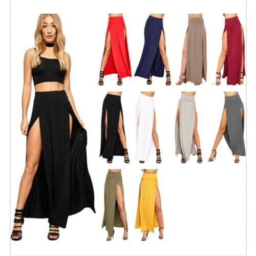 2021 New Arrival High Waisted Sexy Womens Double Slits Summer Solid Long Maxi Skirt Wholesale 51 Valentines Day Gifts