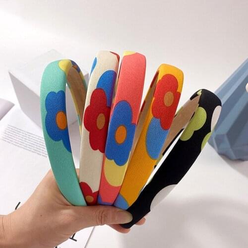 2021 Female Bezel Padded Headband for Ladie Flowers Print Thick Hair Hoop Sponge Hairband Hair Band Women Girls Hair Accessories