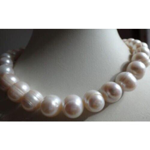 HUGE Natural 12-14MM SOUTH SEA GENUINE WHITE BAROQUE PEARL NECKLACE 18"