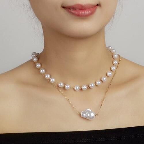 2021 New Fashion Multilayer Imitation Pearl Choker Necklace for Women Elegant Big Round Pearl Pendant Necklace Weddings Jewelry