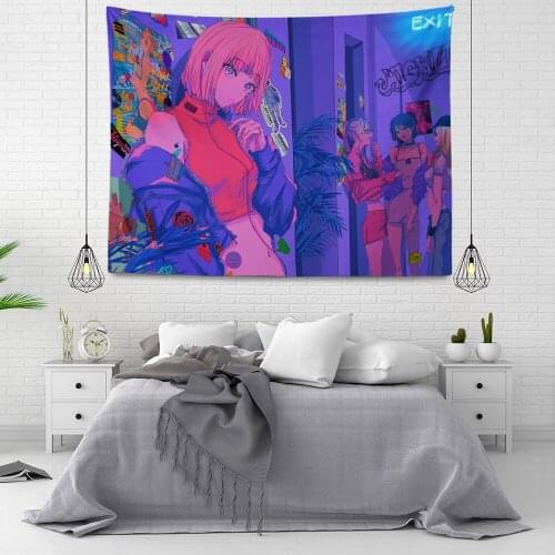 Kawaii - Girls Hanging Wall Tapestry, Bedroom Background Decoration, Cute Pink, Trendy, Trendy Hippie large fabric wall hanging