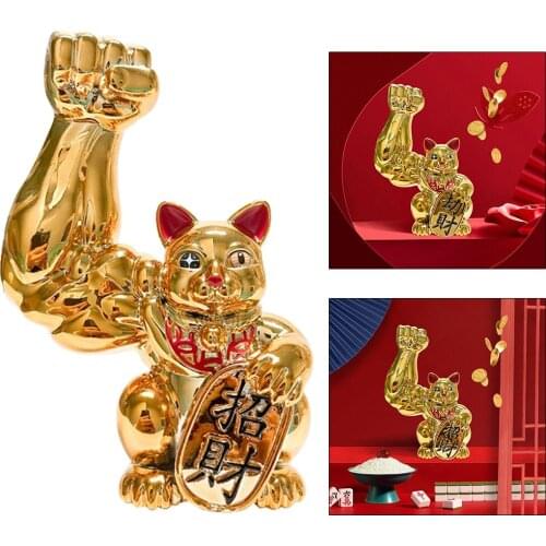 Resin Lucky Cat Figurines Feng Shui Office Table Display Decor New Year Gift